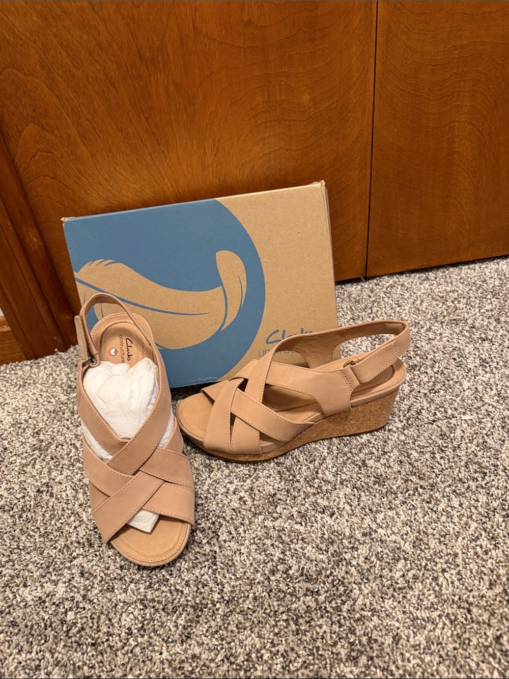 Clarks Women’s Beige/Tan Wedge Slingback Sandals